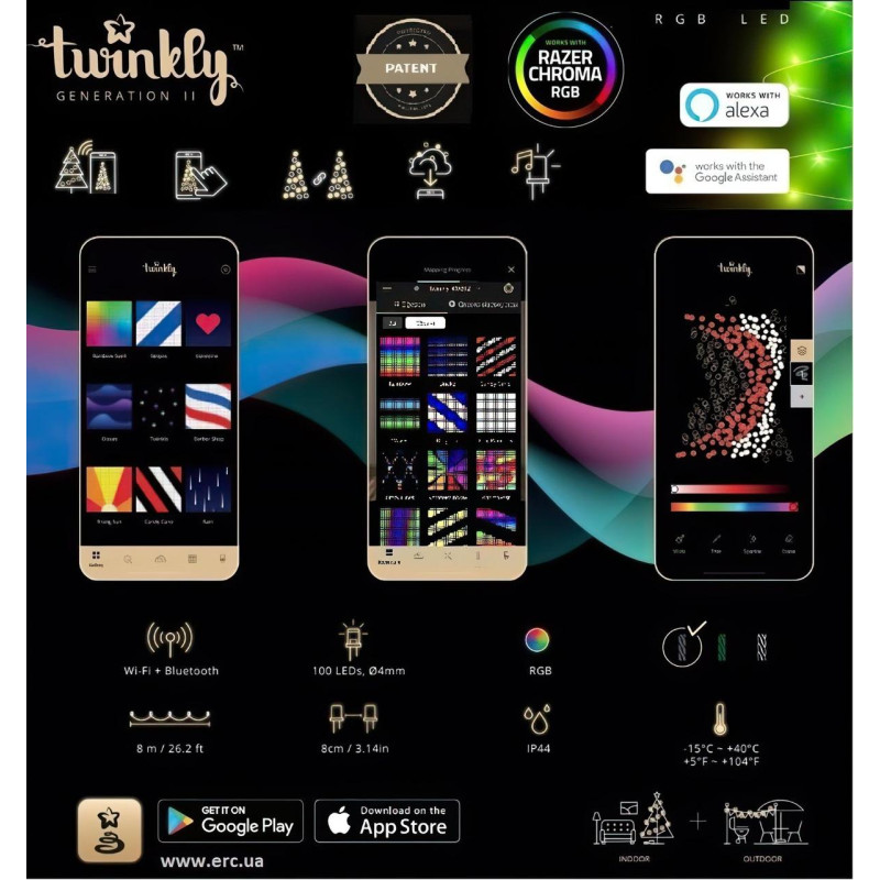 Умная гирлянда Twinkly Strings RGBW 250, 20 м, BT+WiFi, Gen II, IP44 кабель черный - 5