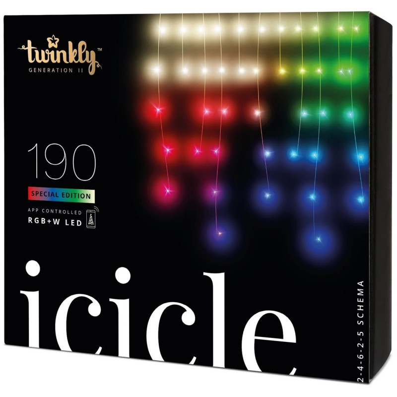 Світлодіодна Smart LED гірлянда Twinkly Icicle RGBW 190, 5м, BT+WiFi, Gen II, IP44 кабель прозорий
